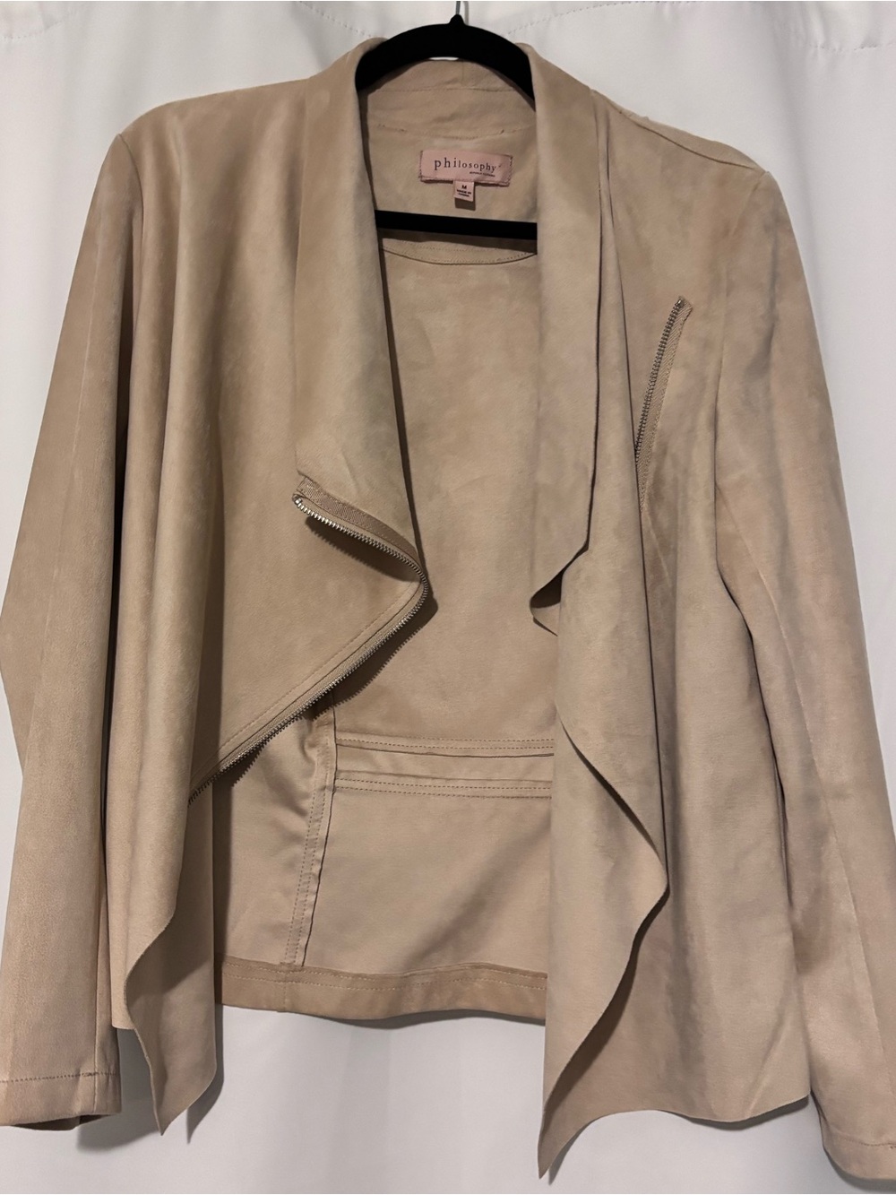Philosophy Taupe Draped Faux Suede Jacket